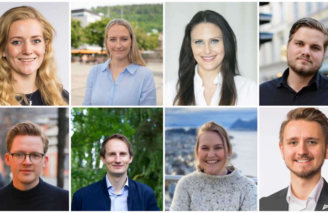 Bildecollage av åtte unge stortingsrepresentanter